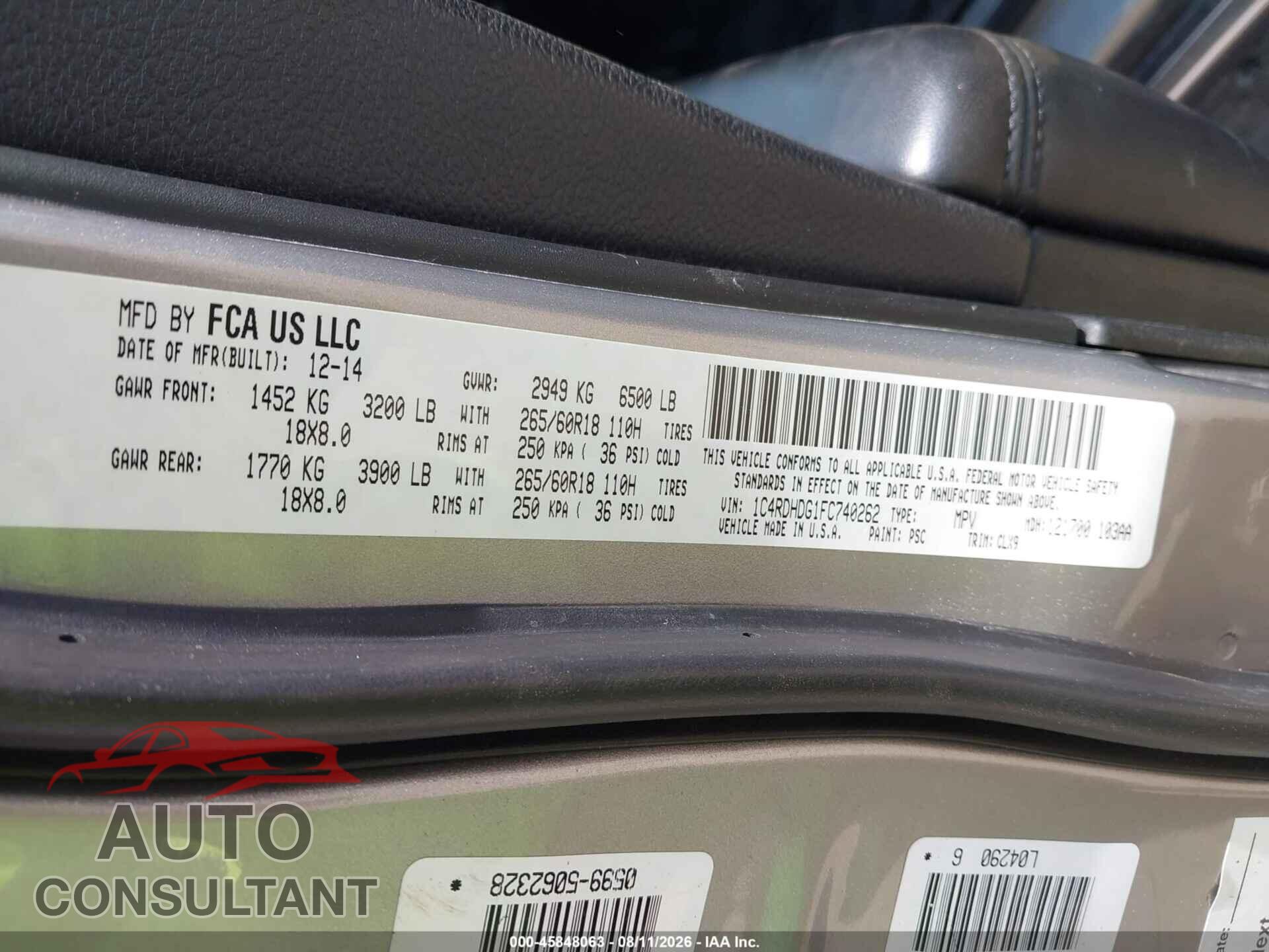 DODGE DURANGO 2015 - 1C4RDHDG1FC740262