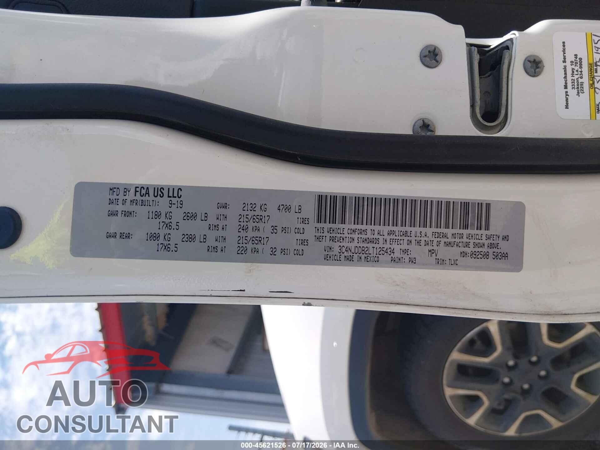 JEEP COMPASS 2020 - 3C4NJDDB2LT125434