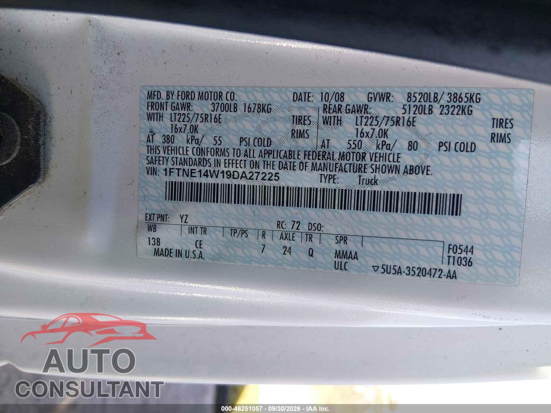 FORD E-150 2009 - 1FTNE14W19DA27225
