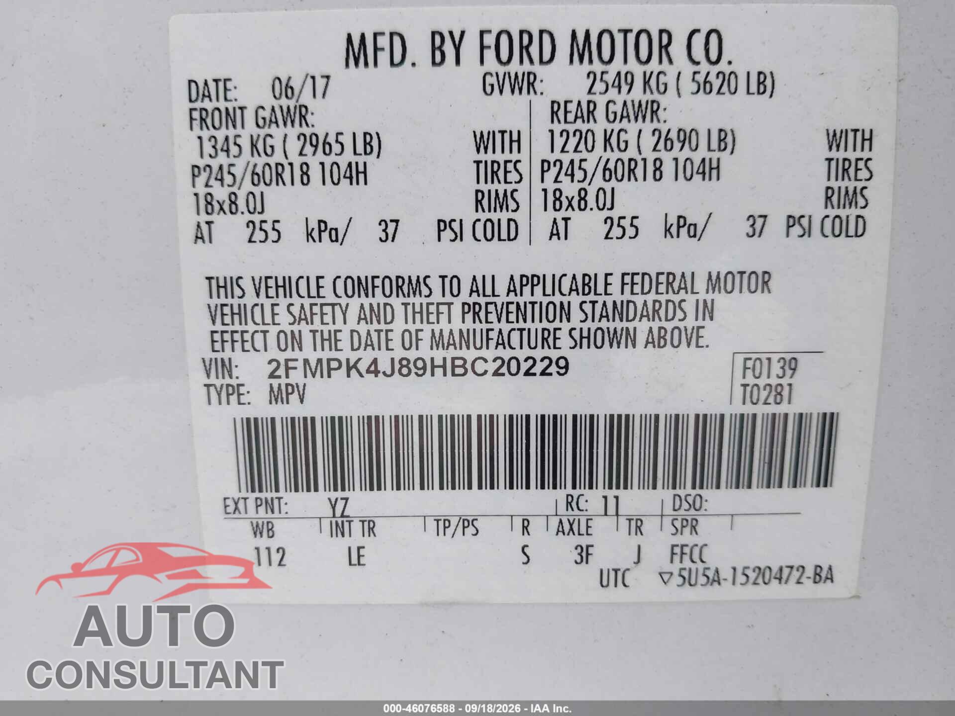 FORD EDGE 2017 - 2FMPK4J89HBC20229