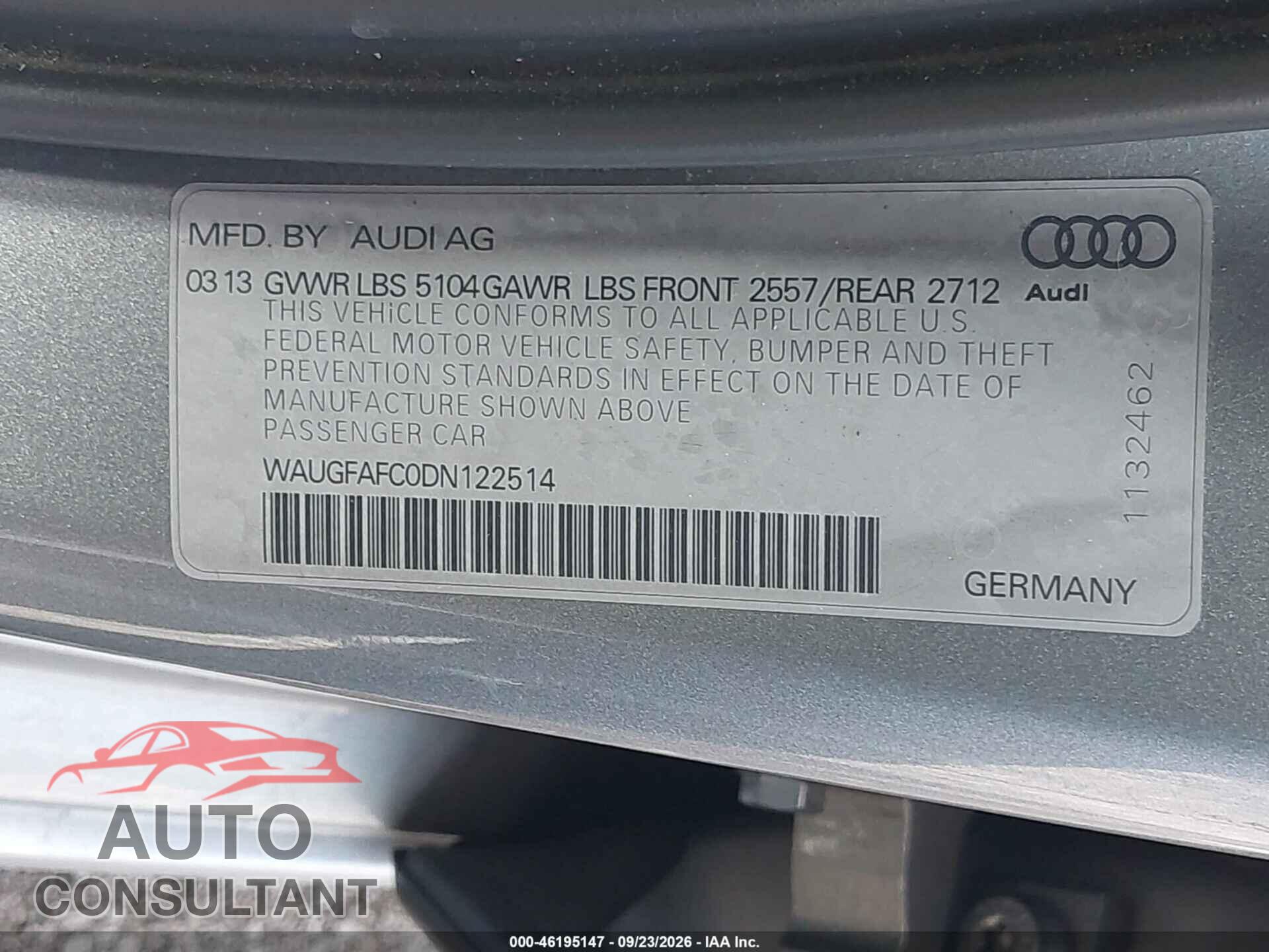 AUDI A6 2013 - WAUGFAFC0DN122514