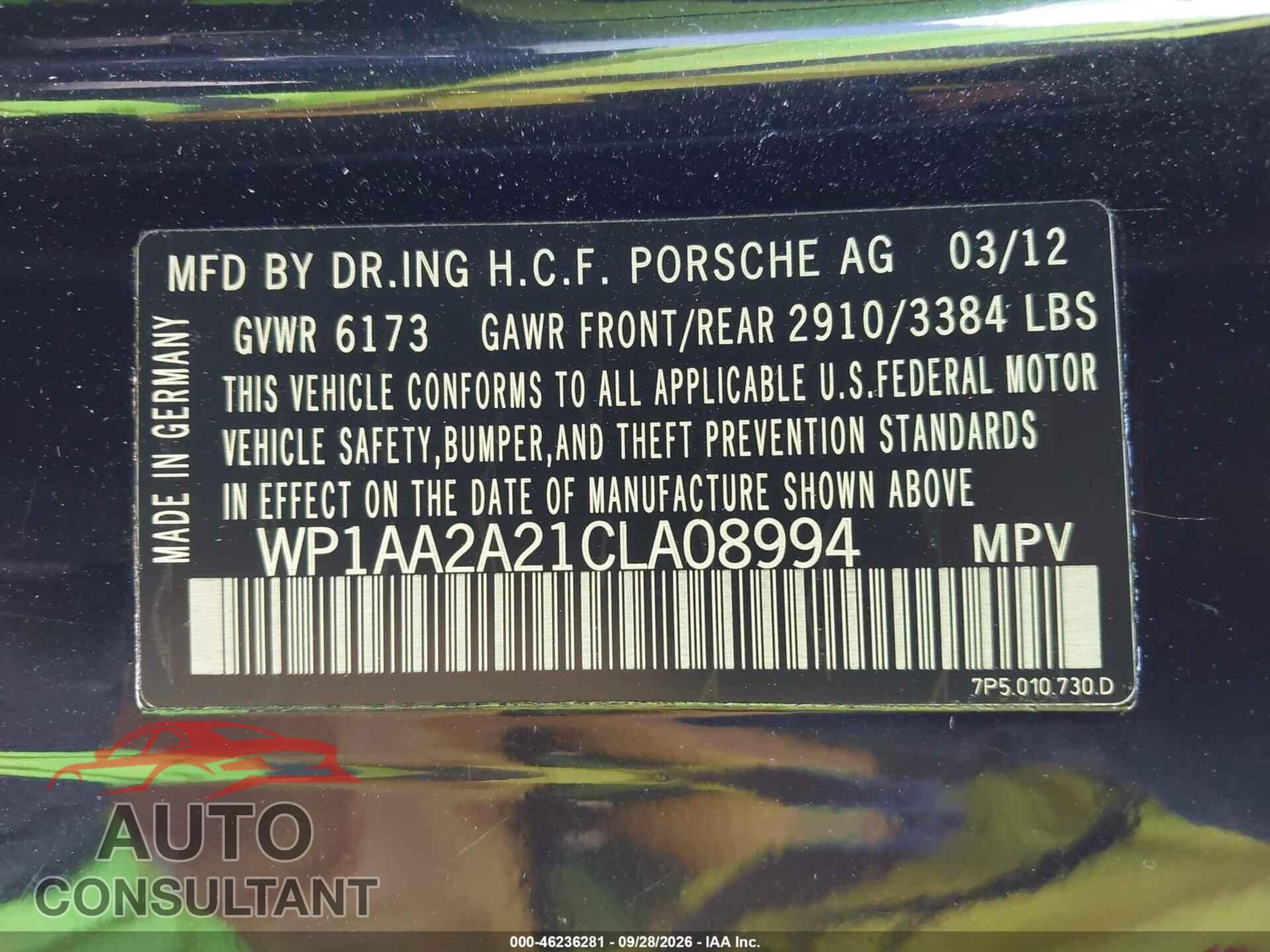 PORSCHE CAYENNE 2012 - WP1AA2A21CLA08994
