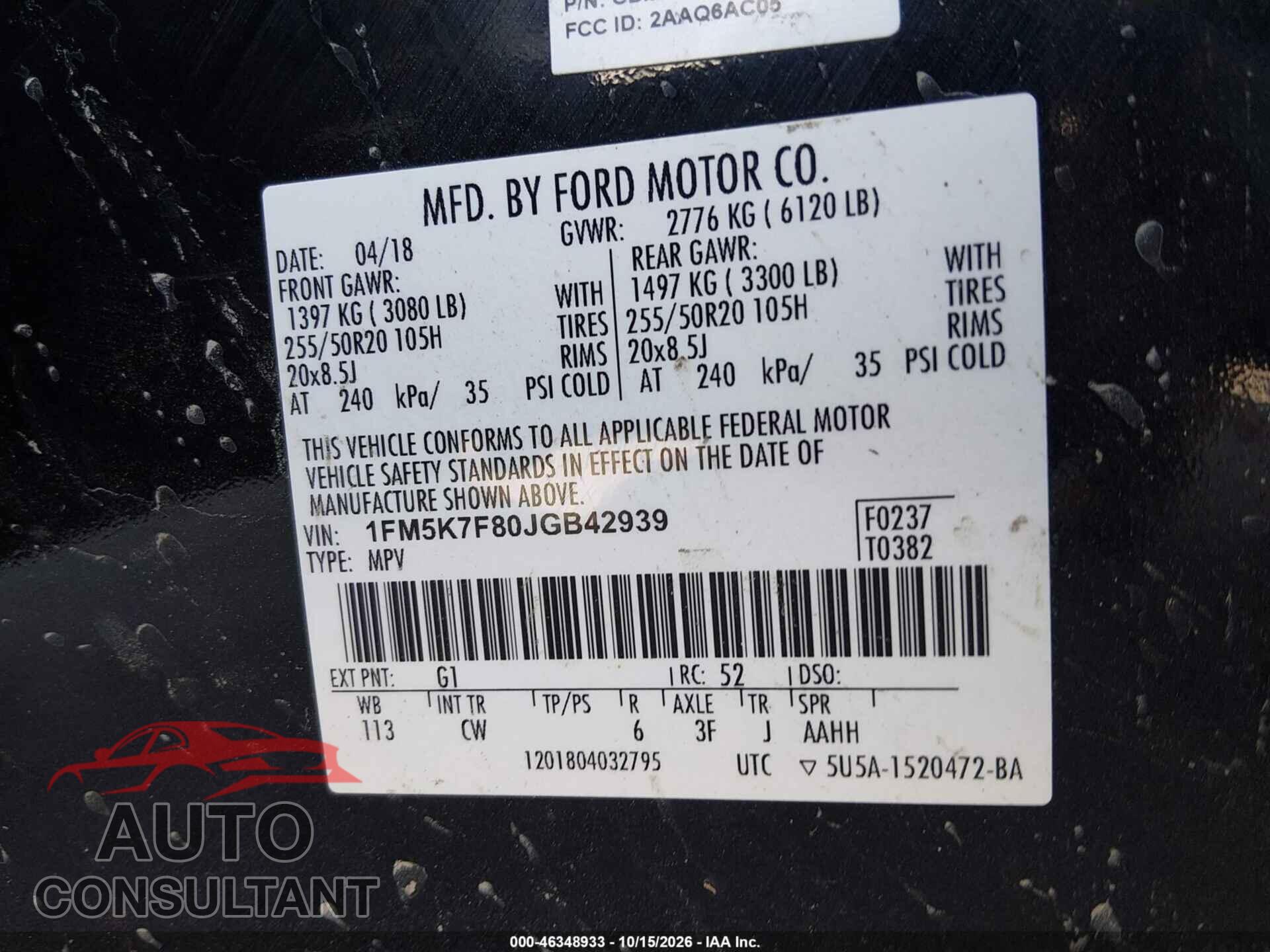 FORD EXPLORER 2018 - 1FM5K7F80JGB42939