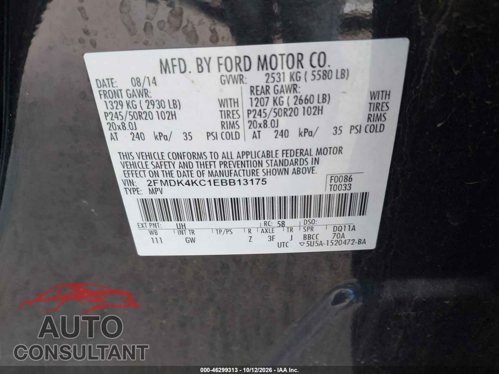 FORD EDGE 2014 - 2FMDK4KC1EBB13175