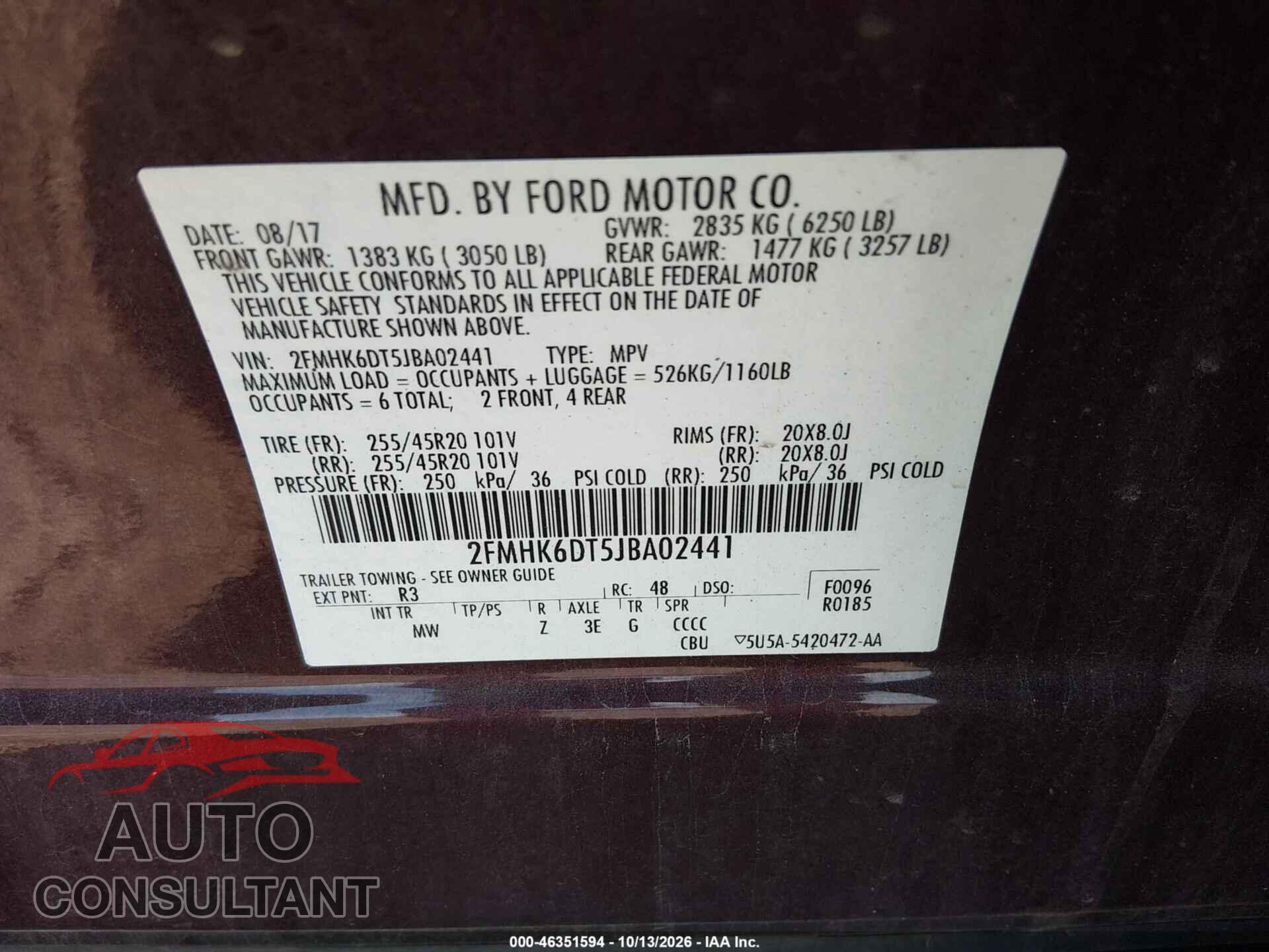 FORD FLEX 2018 - 2FMHK6DT5JBA02441