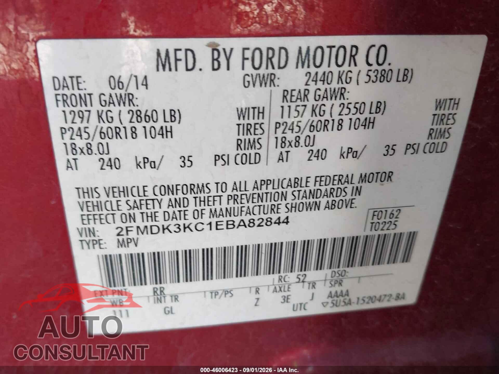 FORD EDGE 2014 - 2FMDK3KC1EBA82844