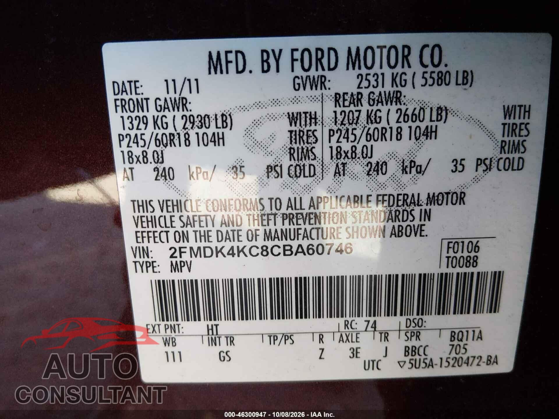 FORD EDGE 2012 - 2FMDK4KC8CBA60746
