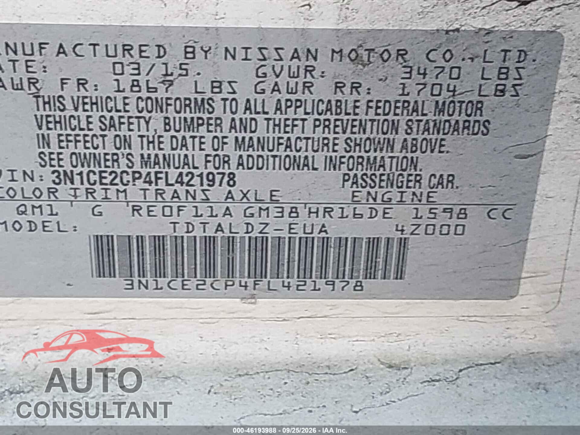 NISSAN VERSA NOTE 2015 - 3N1CE2CP4FL421978