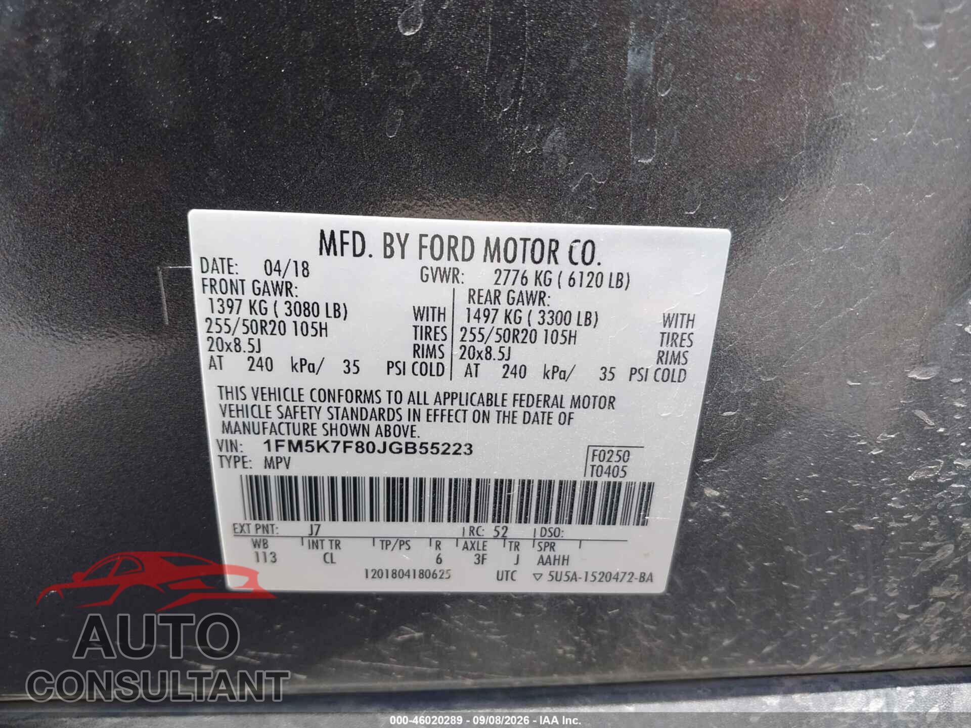 FORD EXPLORER 2018 - 1FM5K7F80JGB55223