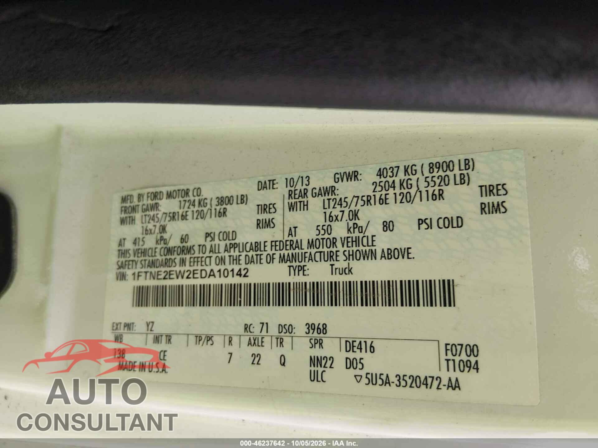 FORD E-250 2014 - 1FTNE2EW2EDA10142