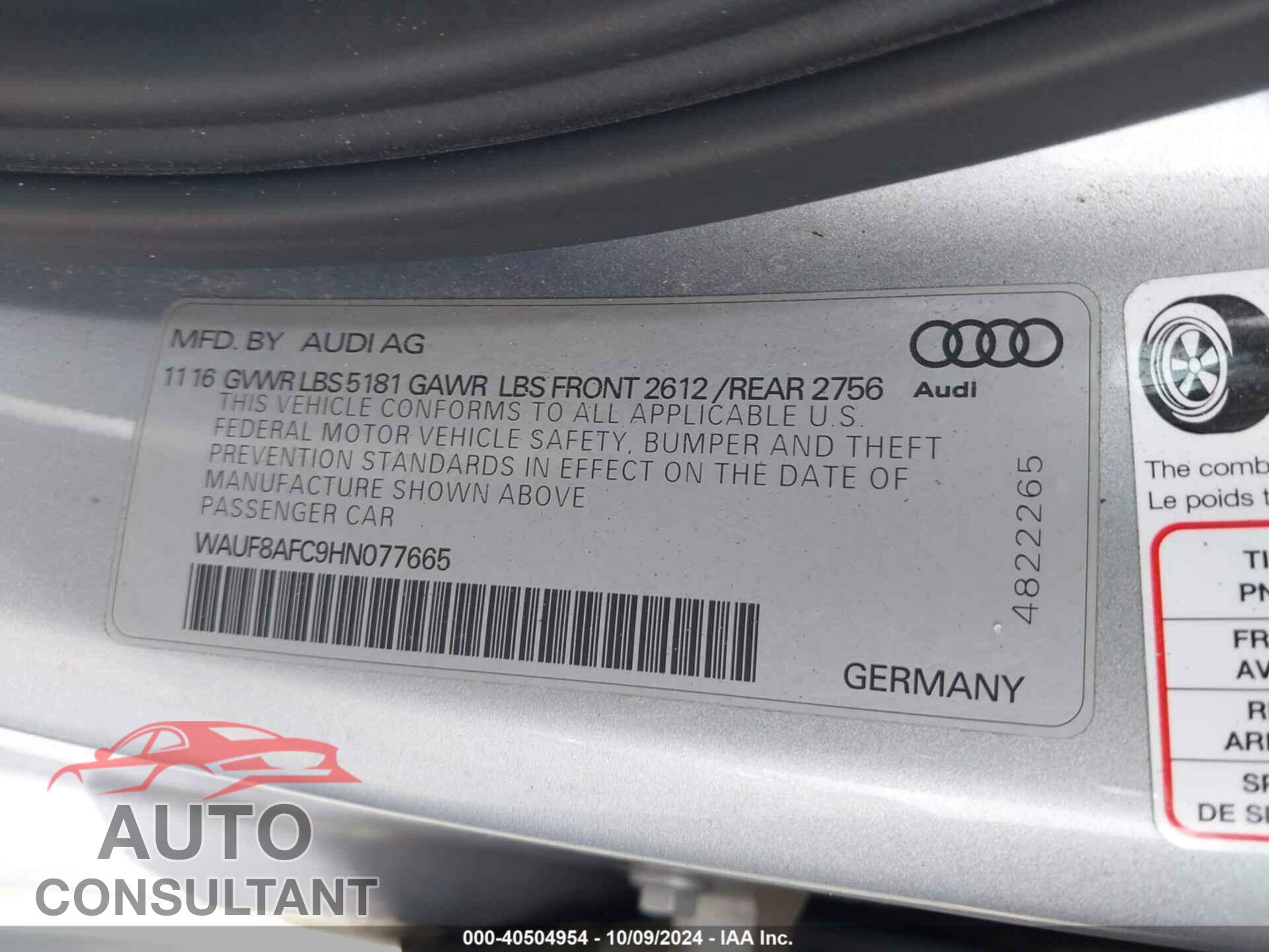 AUDI A6 2017 - WAUF8AFC9HN077665
