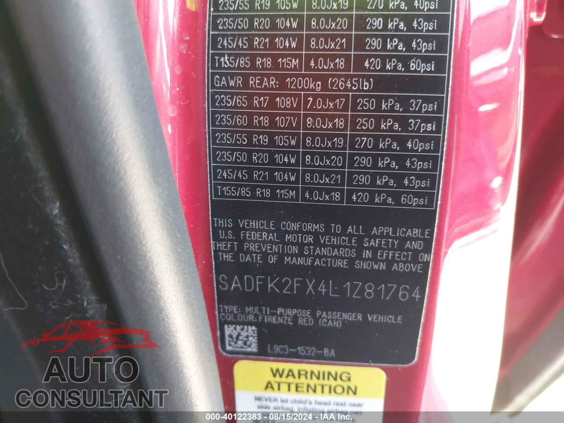 JAGUAR E-PACE 2020 - SADFK2FX4L1Z81764