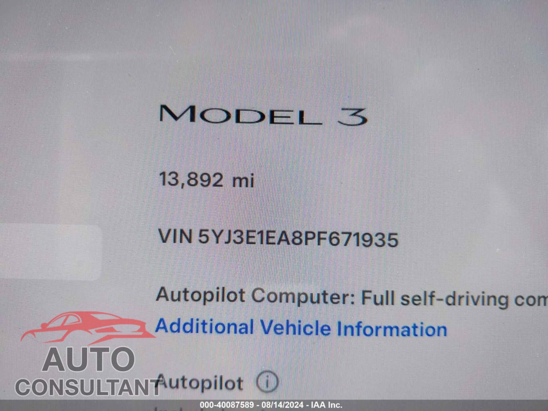 TESLA MODEL 3 2023 - 5YJ3E1EA8PF671935