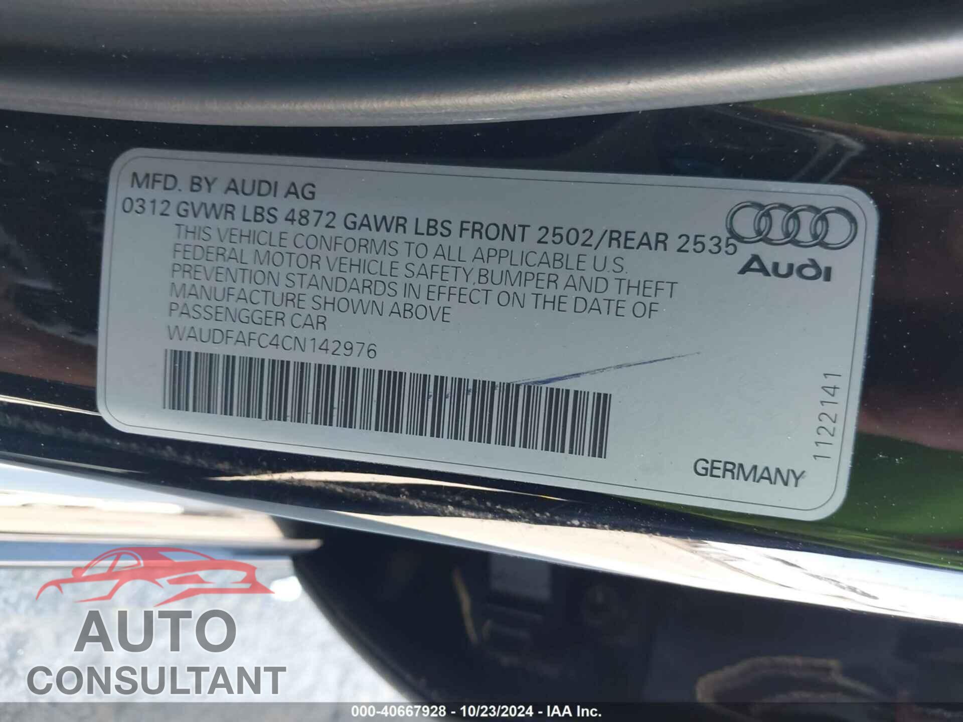 AUDI A6 2012 - WAUDFAFC4CN142976