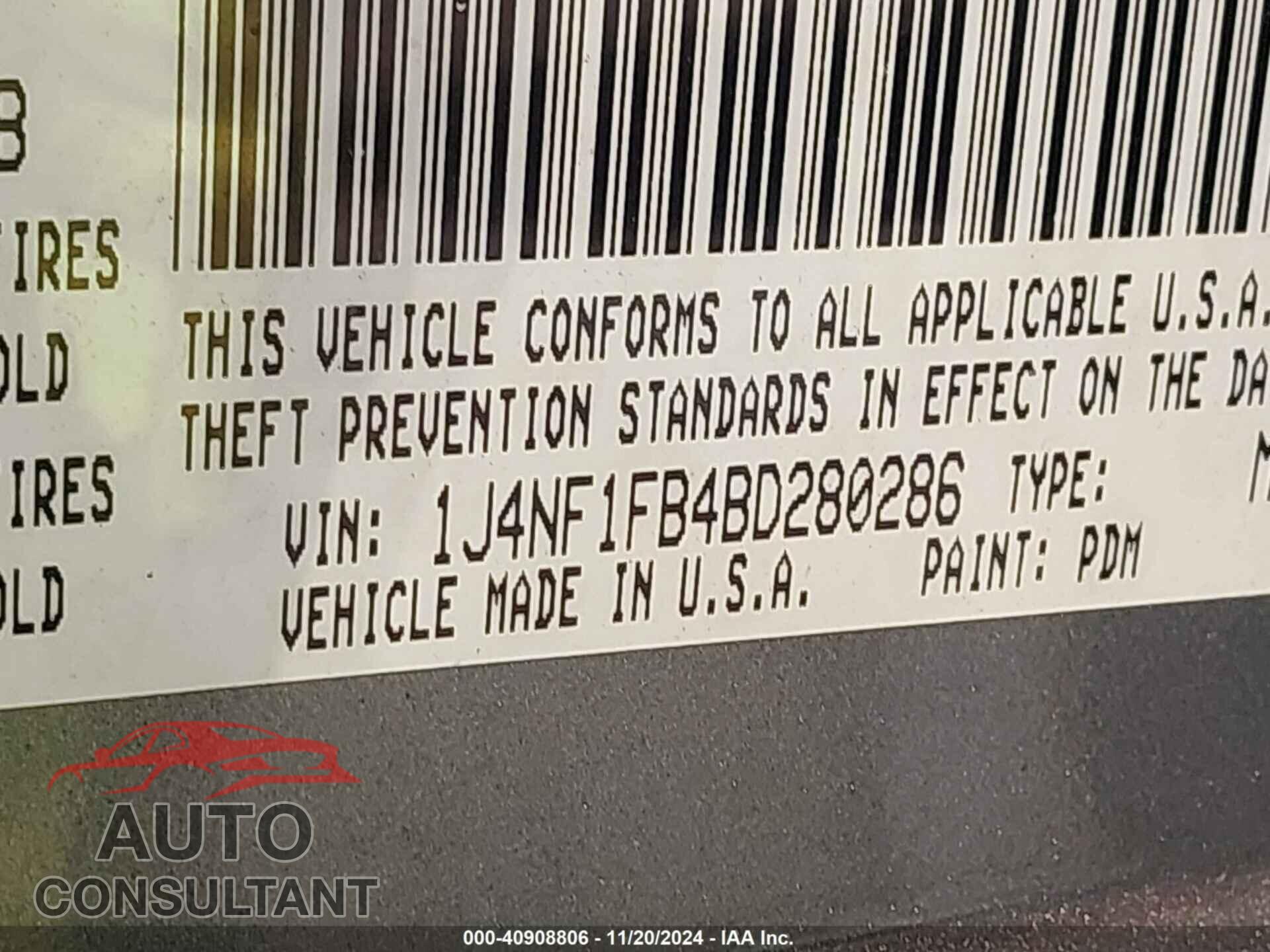 JEEP COMPASS 2011 - 1J4NF1FB4BD280286