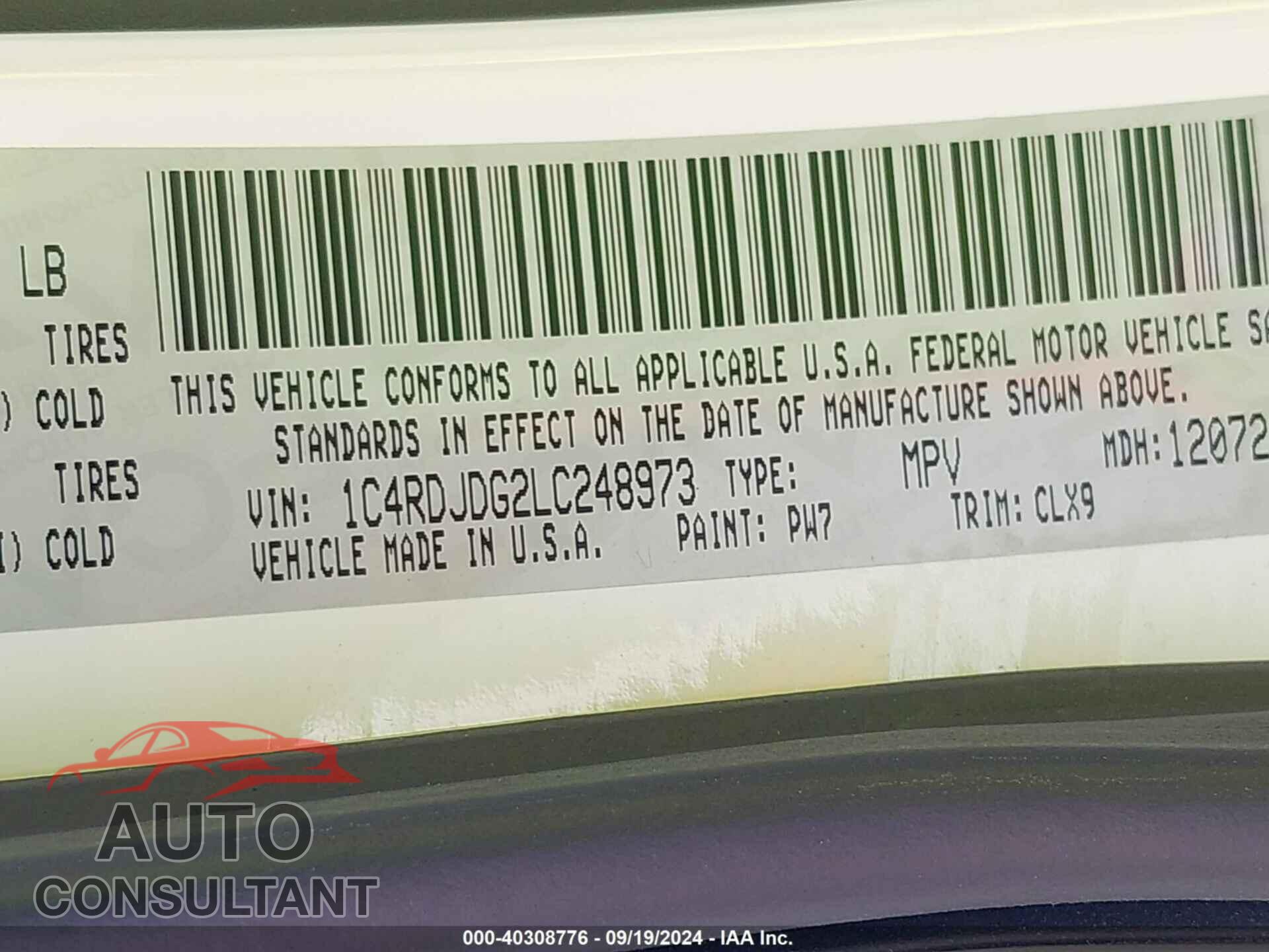 DODGE DURANGO 2020 - 1C4RDJDG2LC248973