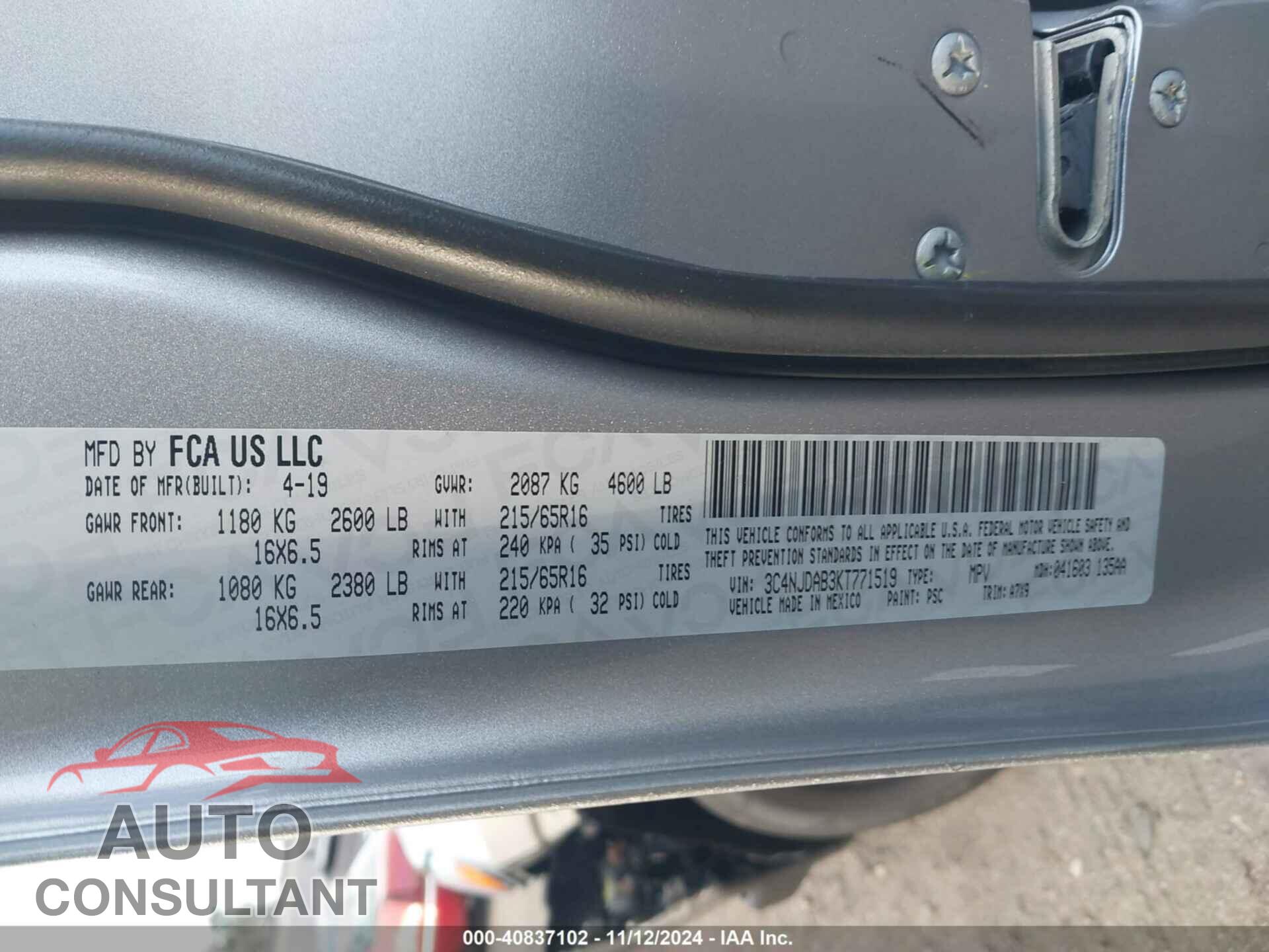 JEEP COMPASS 2019 - 3C4NJDAB3KT771519