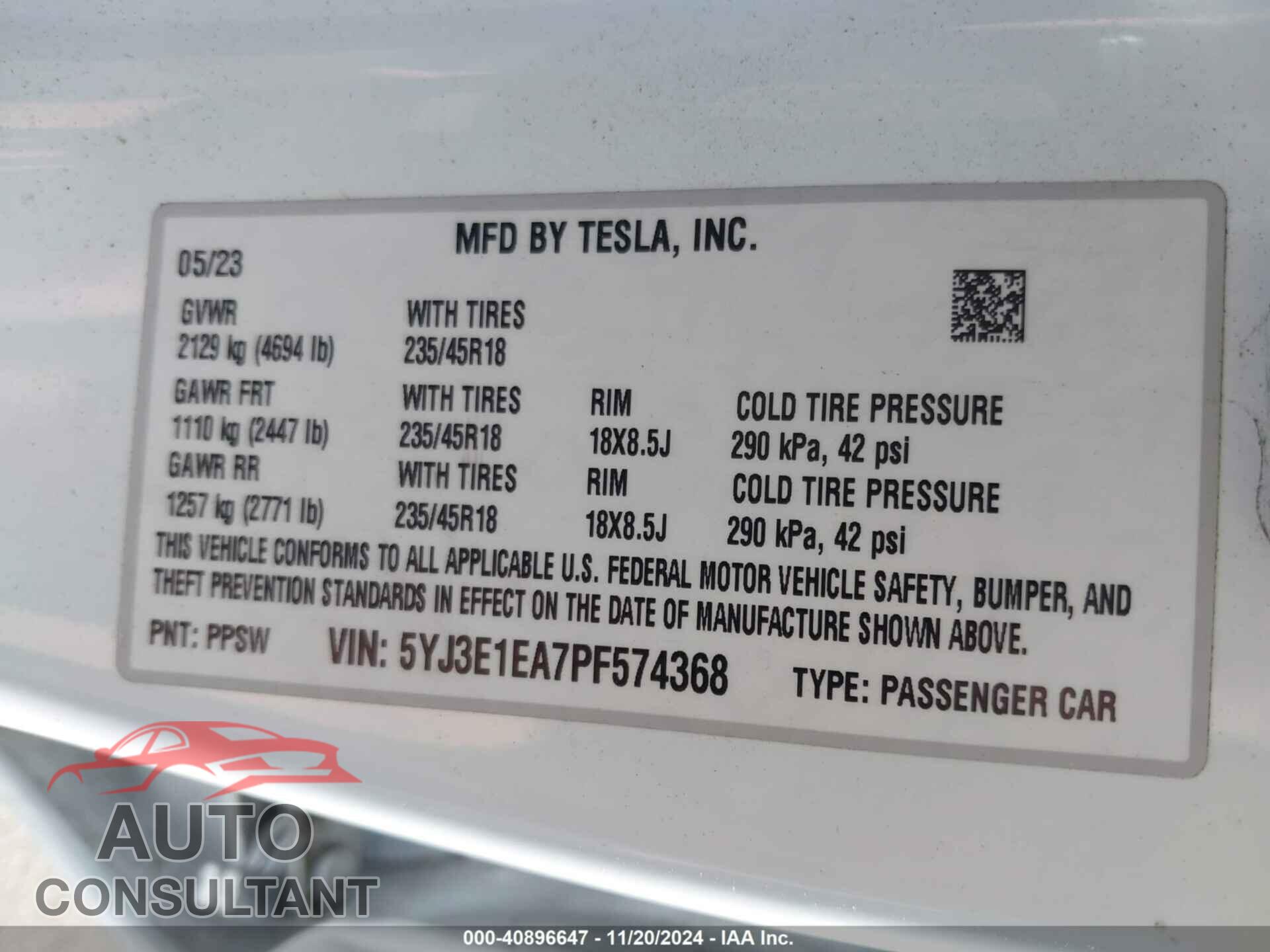 TESLA MODEL 3 2023 - 5YJ3E1EA7PF574368