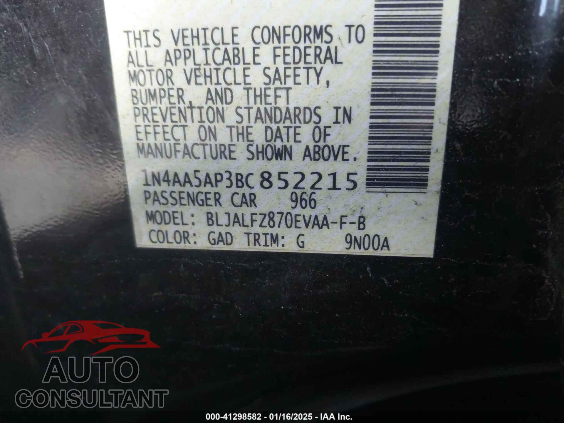 NISSAN MAXIMA 2011 - 1N4AA5AP3BC852215