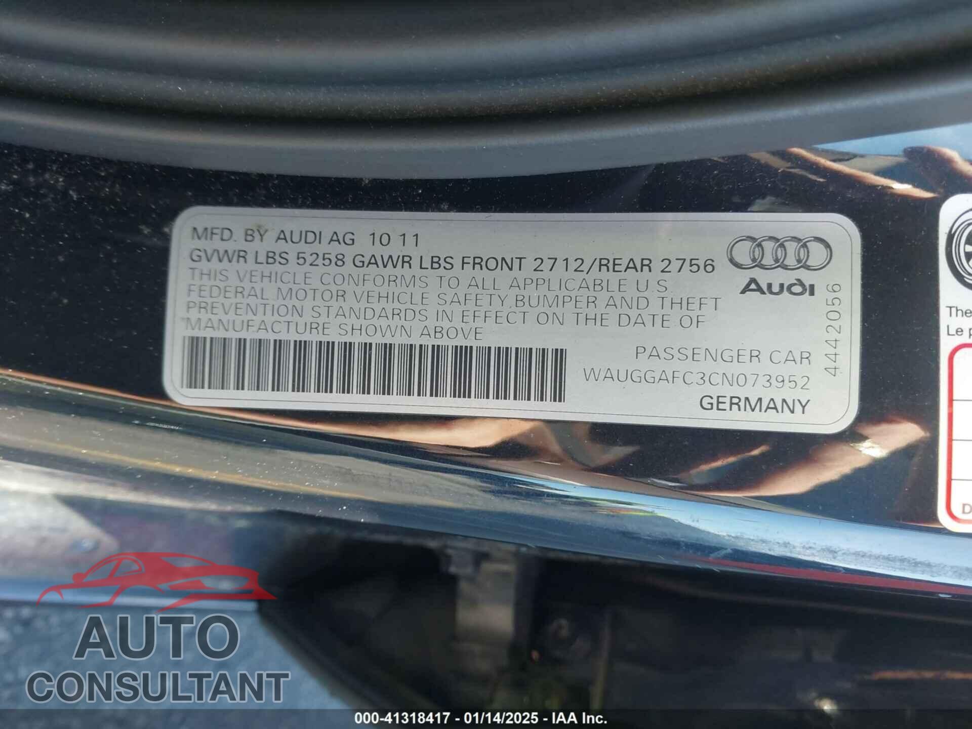 AUDI A6 2012 - WAUGGAFC3CN073952