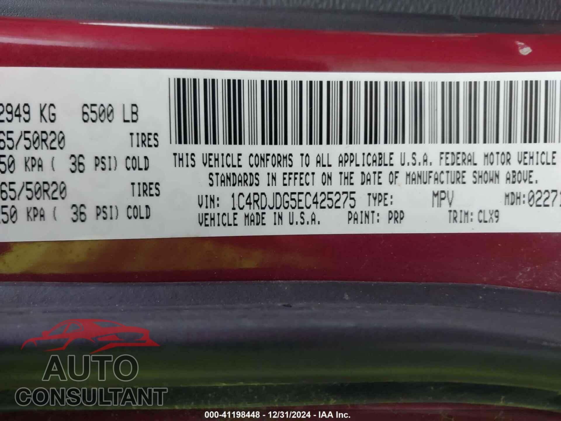DODGE DURANGO 2014 - 1C4RDJDG5EC425275
