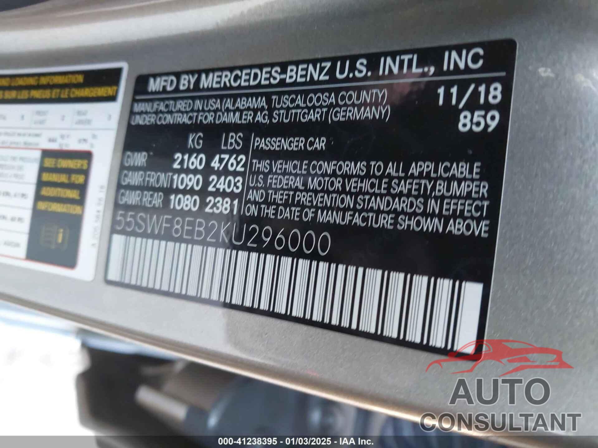 MERCEDES-BENZ C 300 2019 - 55SWF8EB2KU296000