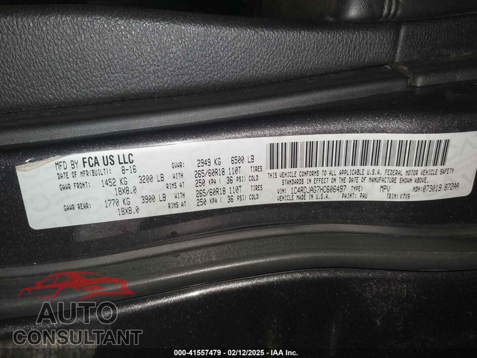 DODGE DURANGO 2017 - 1C4RDJAG7HC606497