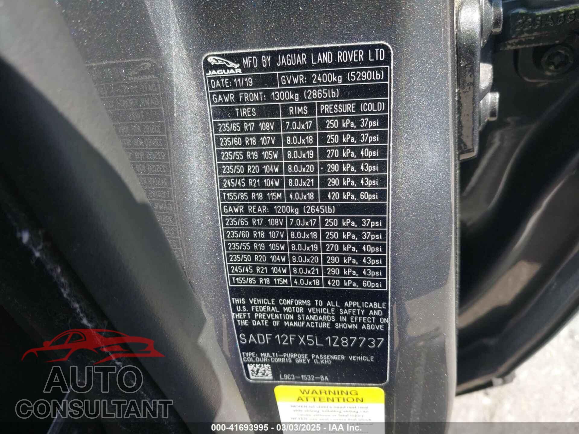 JAGUAR E-PACE 2020 - SADF12FX5L1Z87737