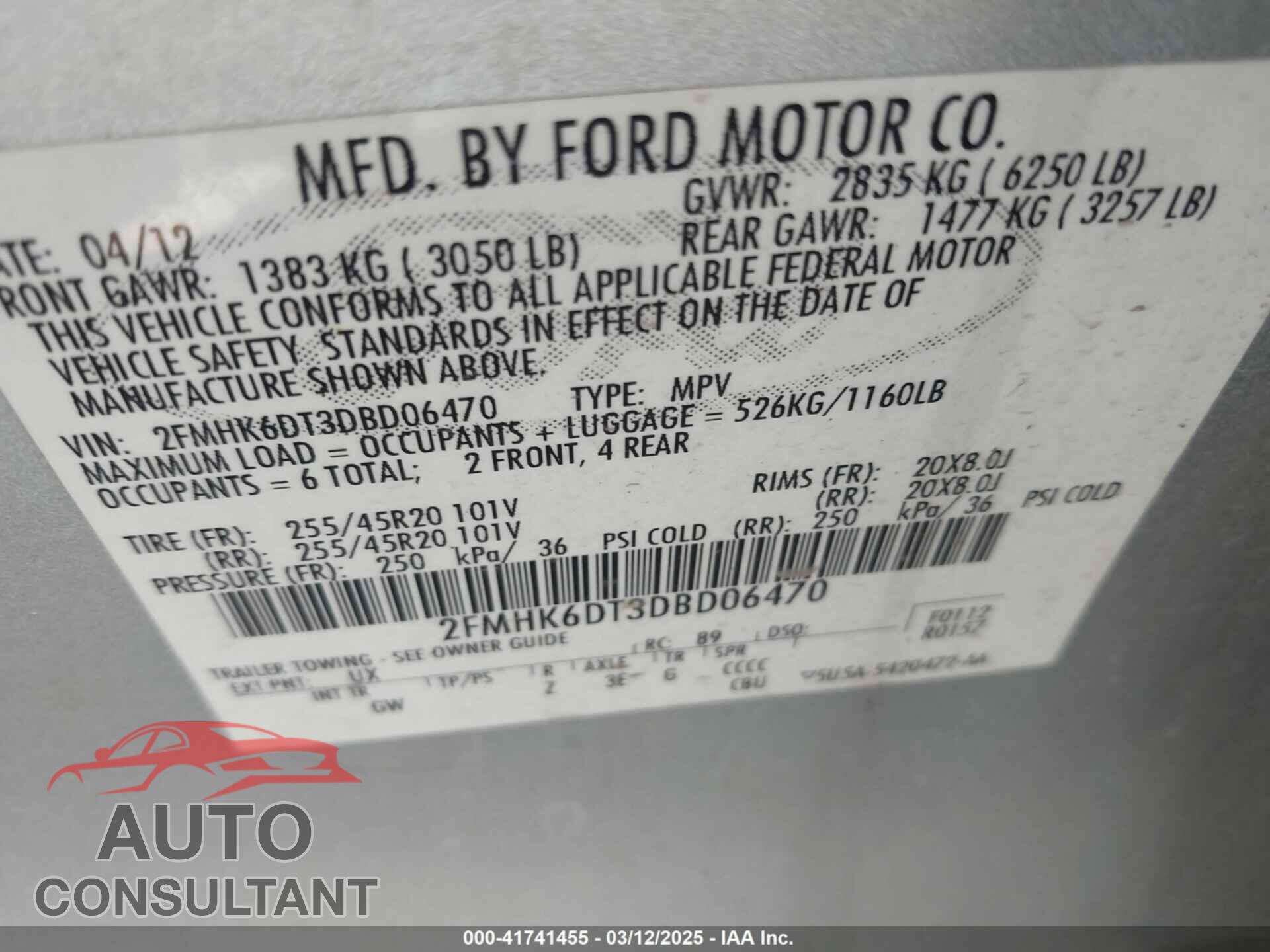 FORD FLEX 2013 - 2FMHK6DT3DBD06470