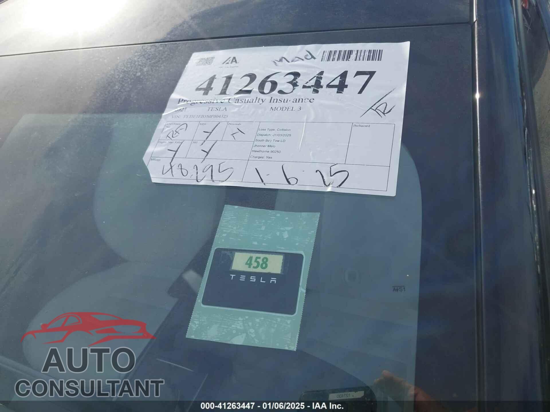 TESLA MODEL 3 2021 - 5YJ3E1EB5MF004325