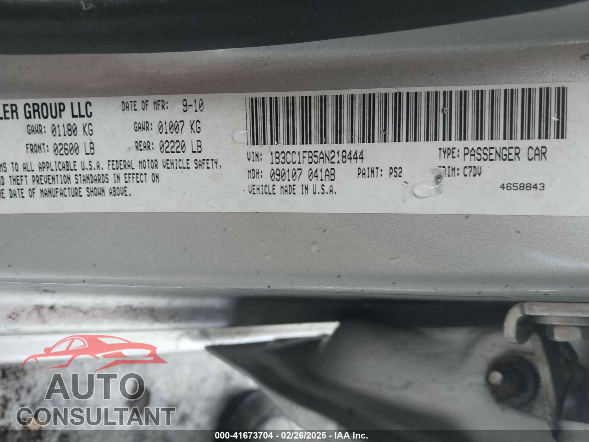 DODGE AVENGER 2010 - 1B3CC1FB5AN218444