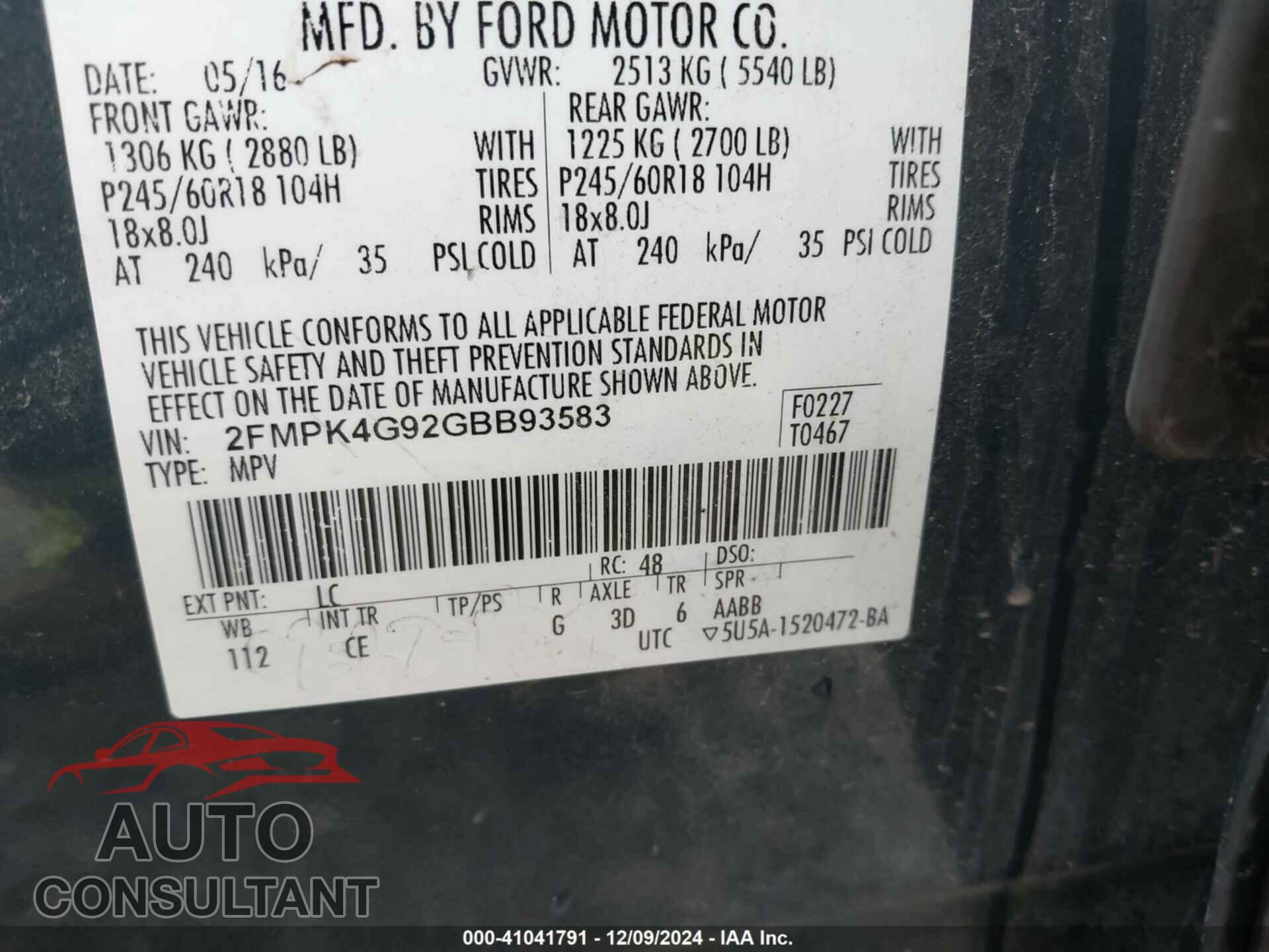 FORD EDGE 2016 - 2FMPK4G92GBB93583