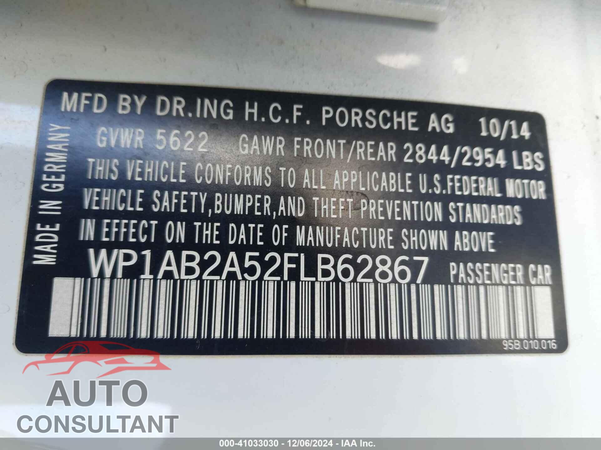 PORSCHE MACAN 2015 - WP1AB2A52FLB62867