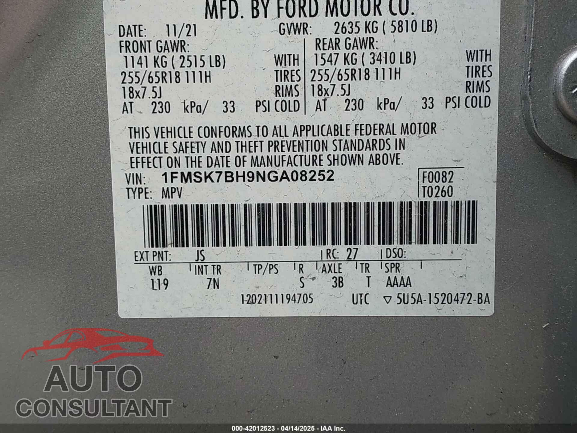 FORD EXPLORER 2022 - 1FMSK7BH9NGA08252