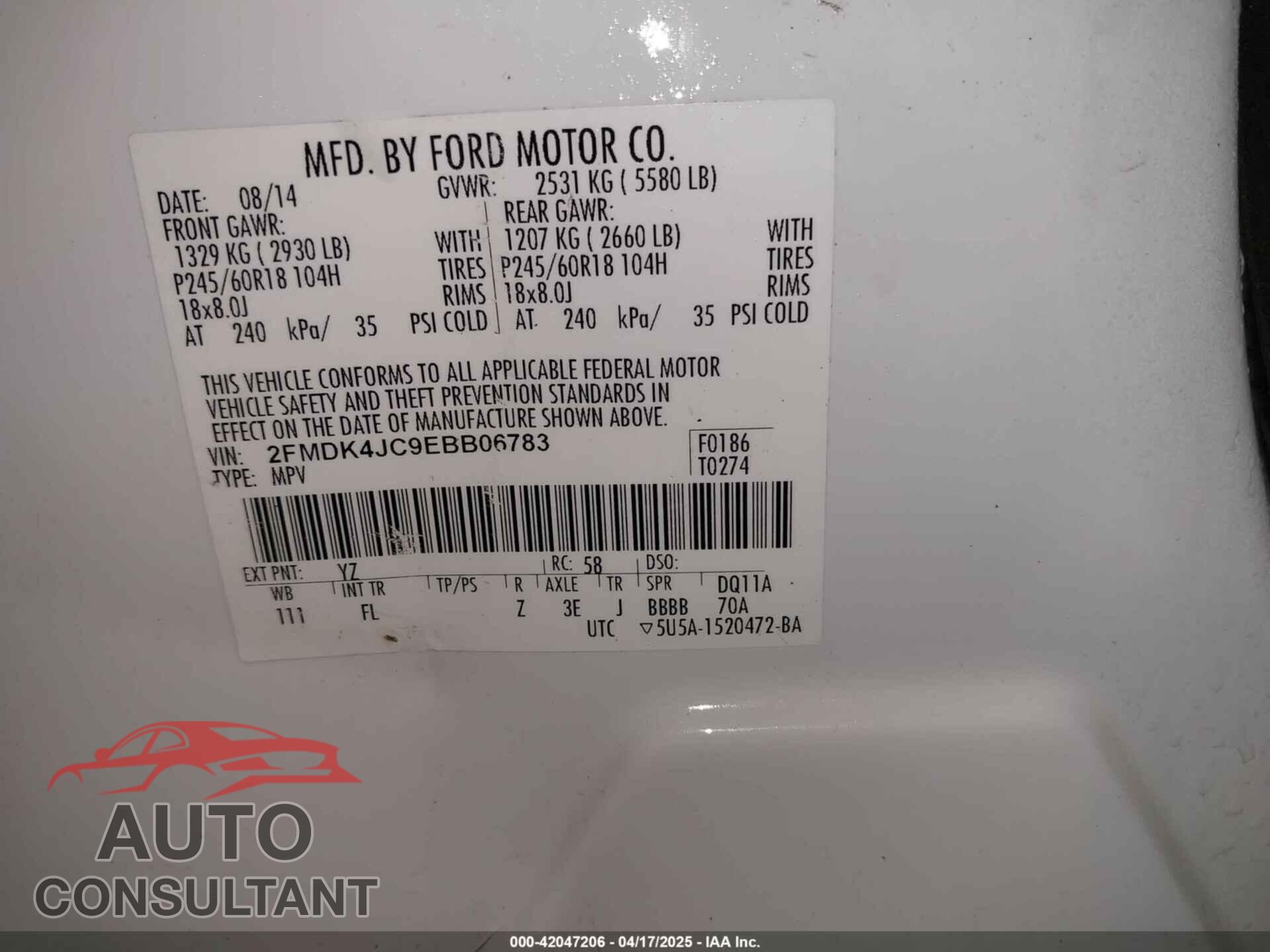FORD EDGE 2014 - 2FMDK4JC9EBB06783