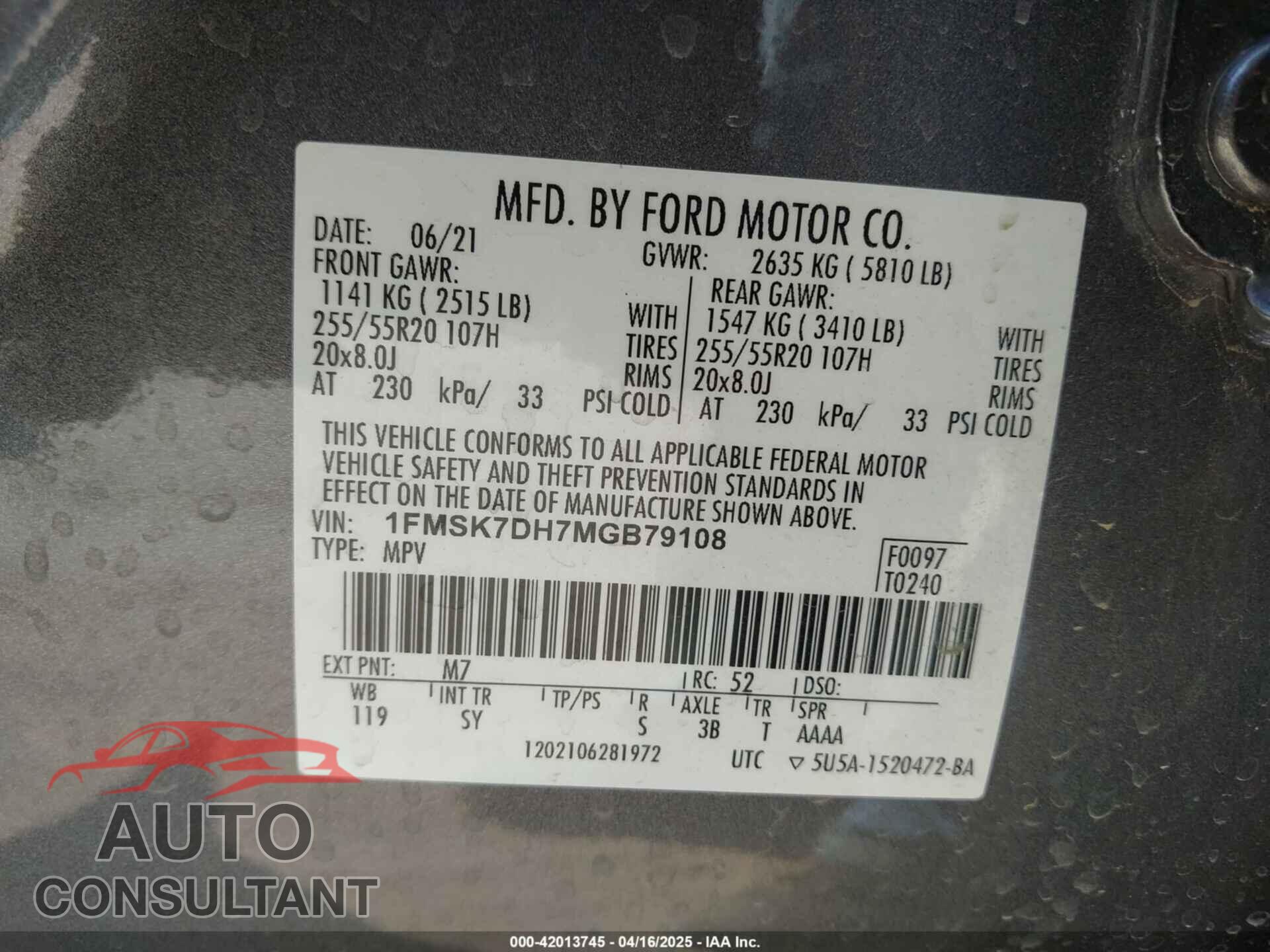 FORD EXPLORER 2021 - 1FMSK7DH7MGB79108