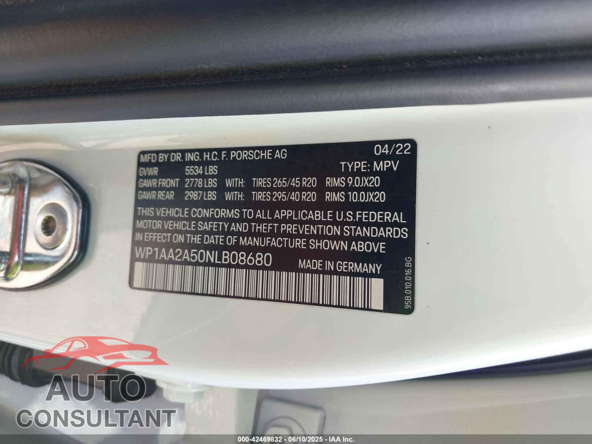 PORSCHE MACAN 2022 - WP1AA2A50NLB08680