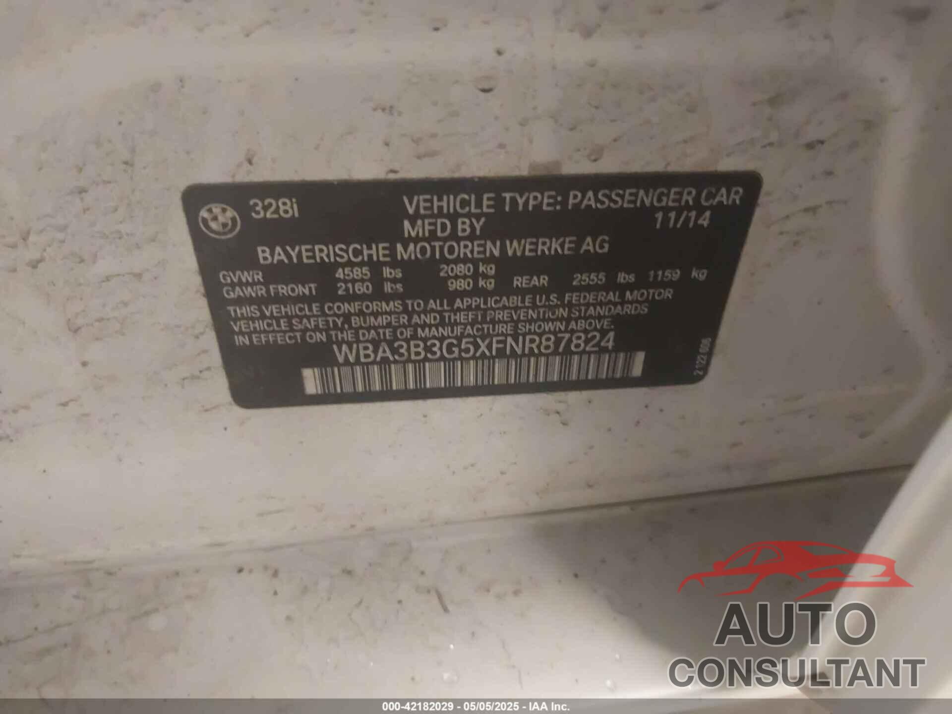 BMW 328I 2015 - WBA3B3G5XFNR87824