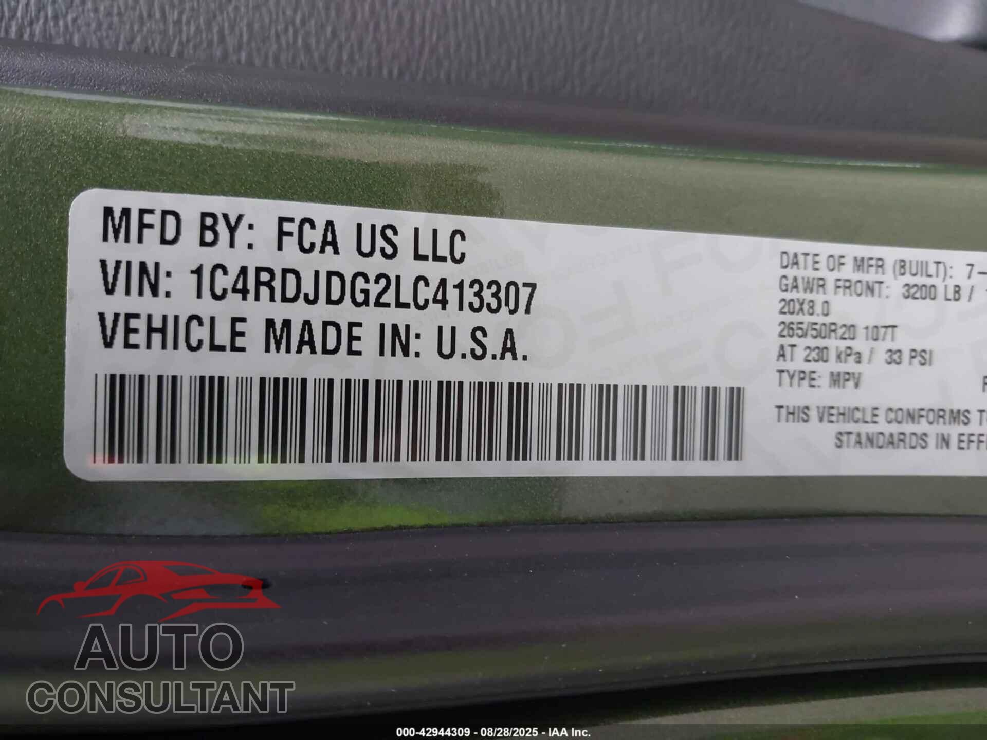 DODGE DURANGO 2020 - 1C4RDJDG2LC413307