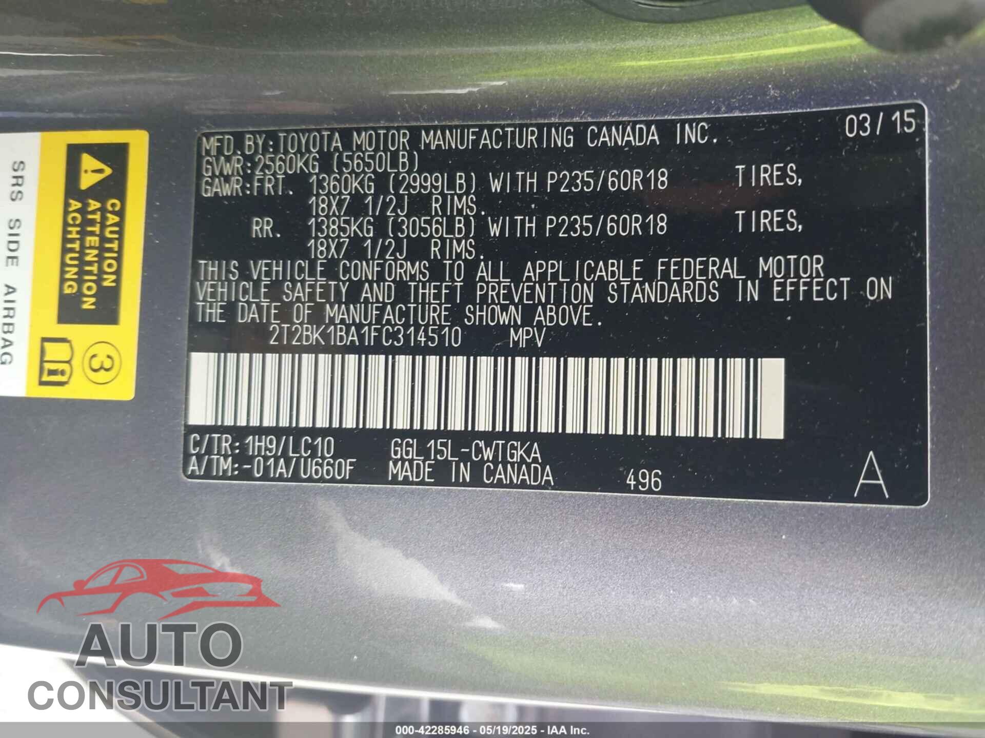 LEXUS RX 350 2015 - 2T2BK1BA1FC314510