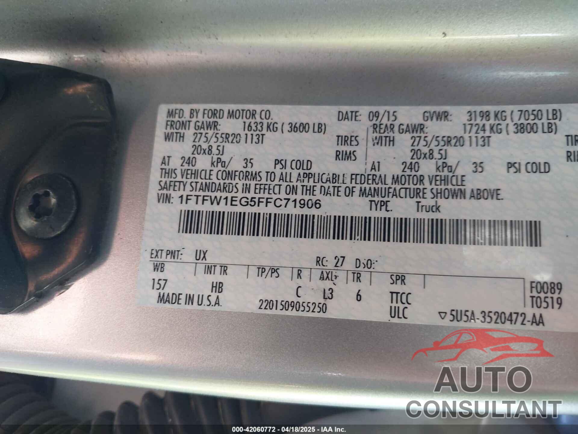 FORD F-150 2015 - 1FTFW1EG5FFC71906