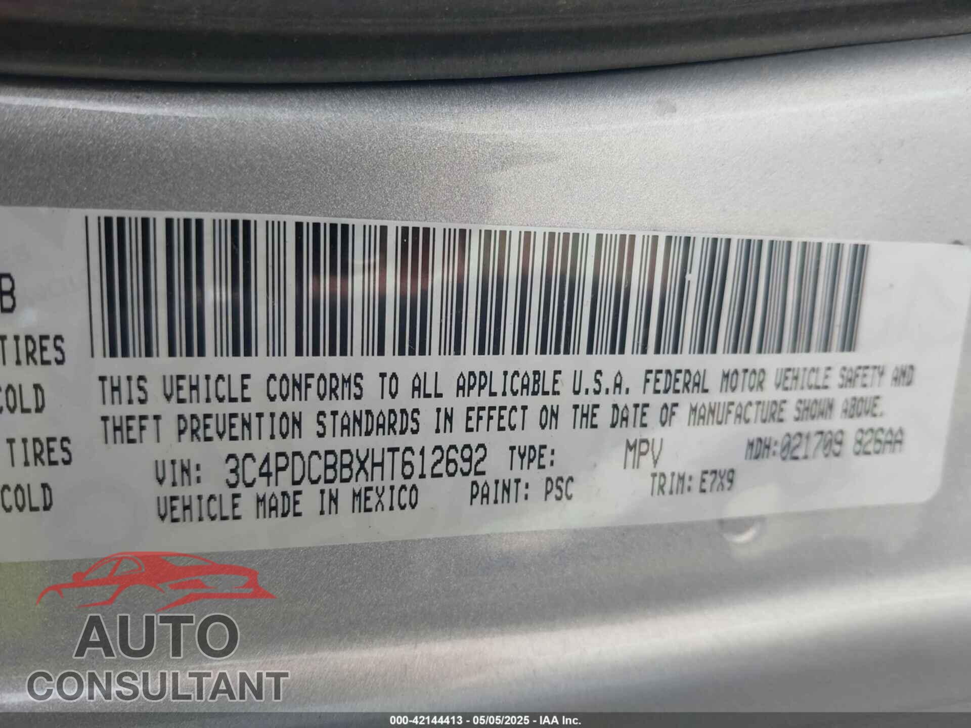 DODGE JOURNEY 2017 - 3C4PDCBBXHT612692