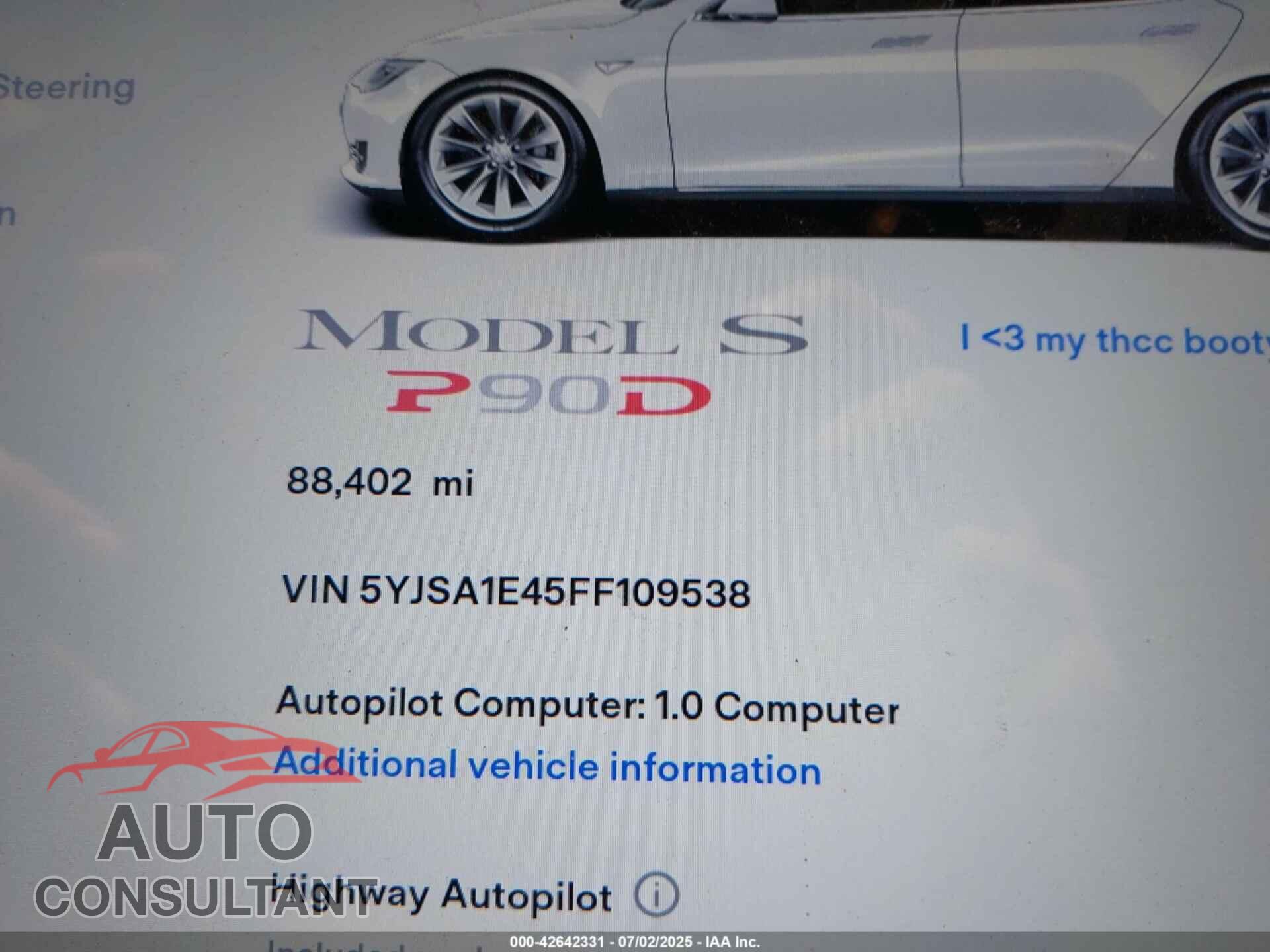 TESLA MODEL S 2015 - 5YJSA1E45FF109538