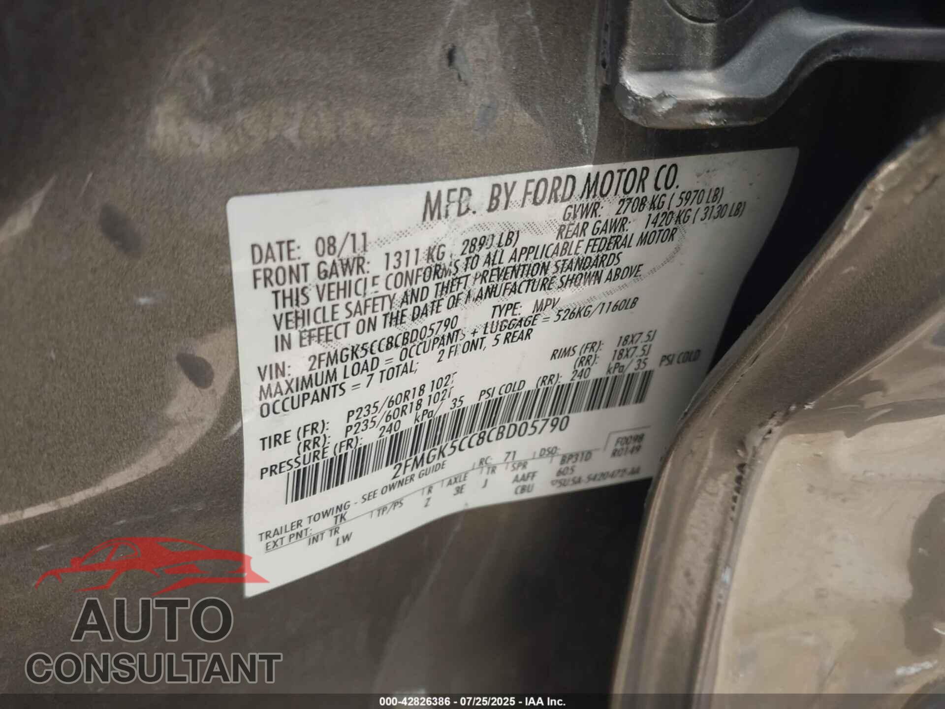 FORD FLEX 2012 - 2FMGK5CC8CBD05790