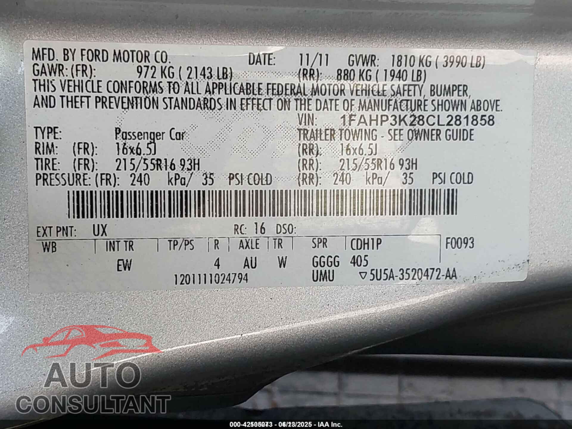 FORD FOCUS 2012 - 1FAHP3K28CL281858