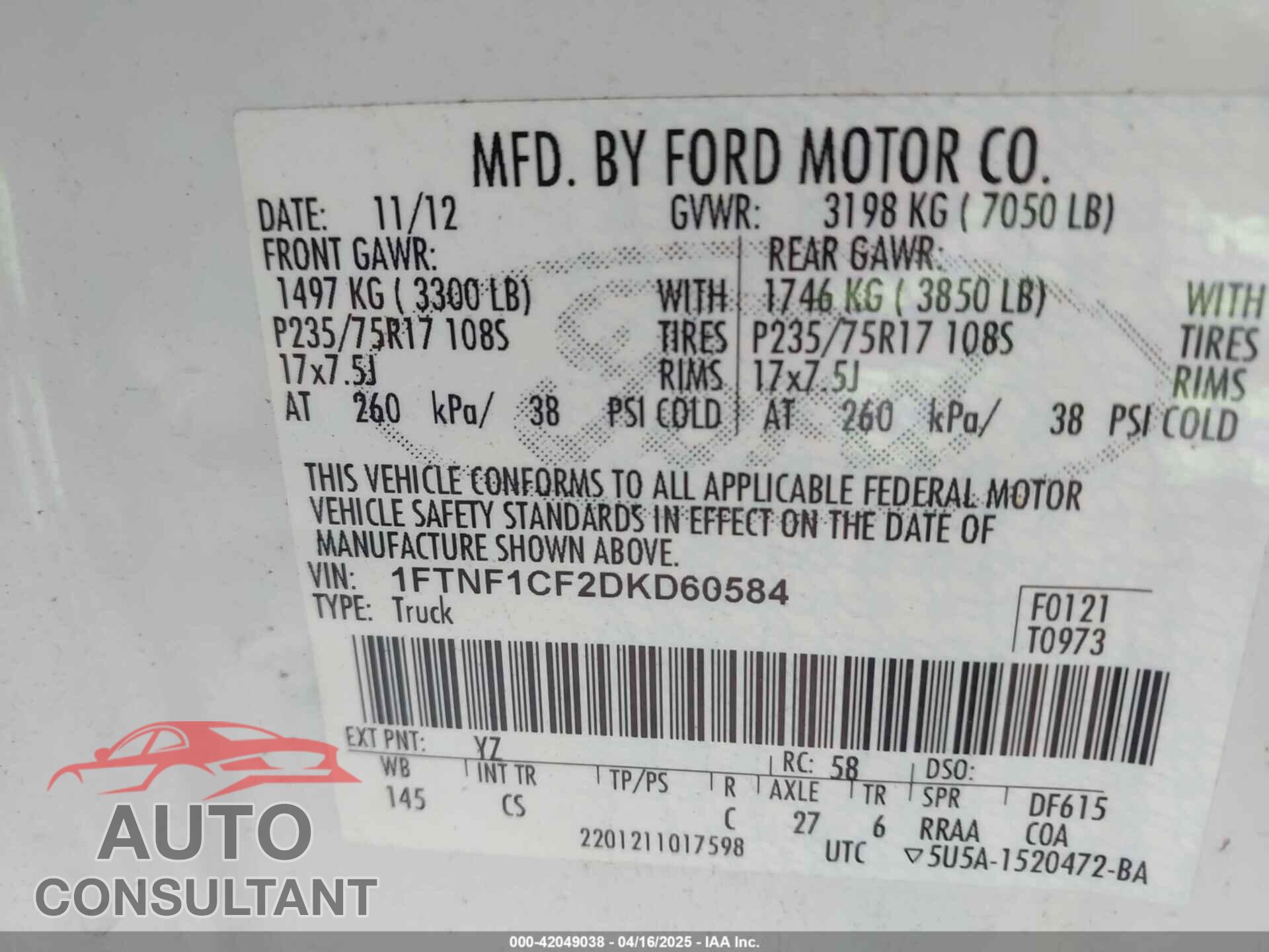 FORD F-150 2013 - 1FTNF1CF2DKD60584