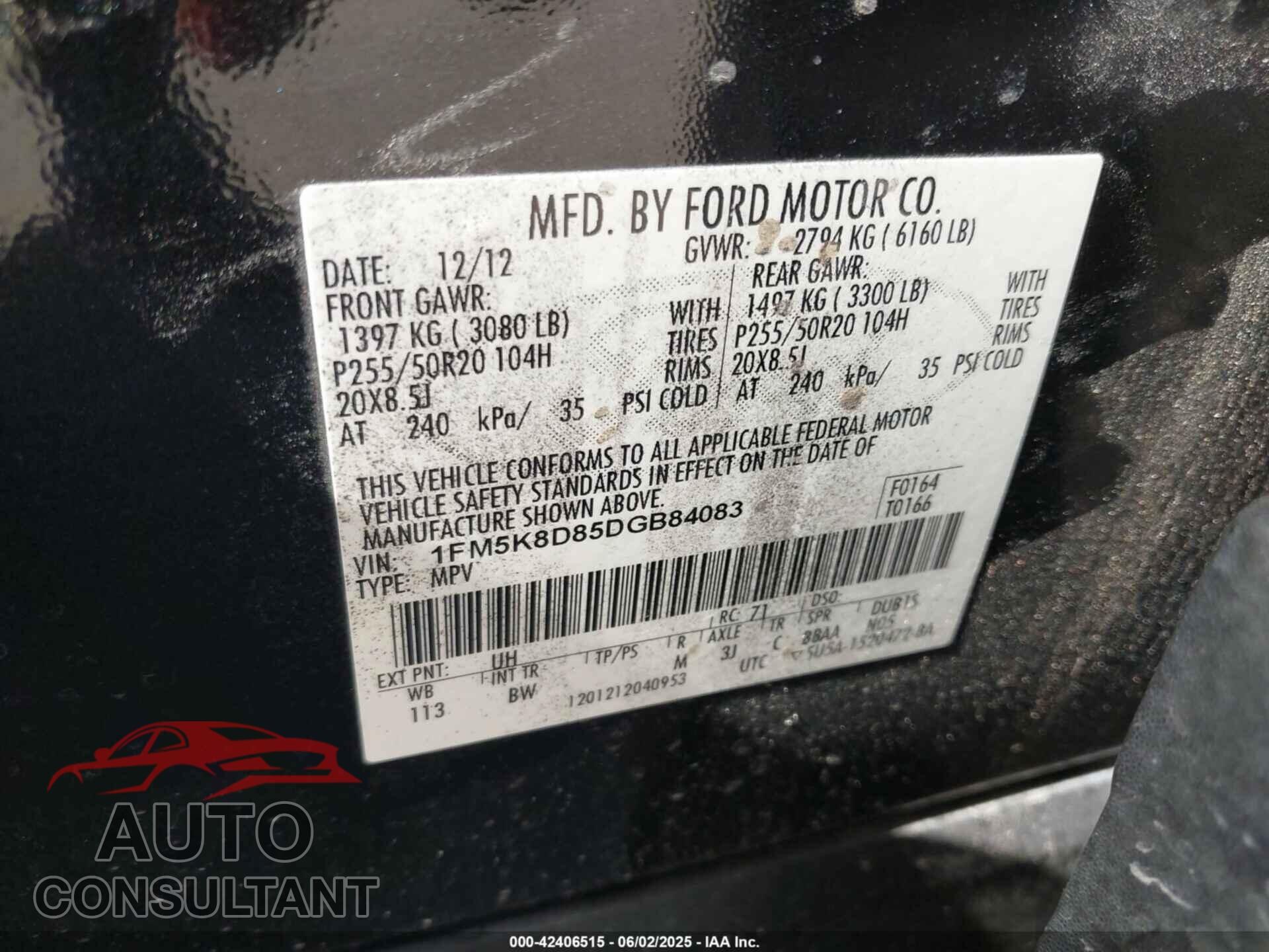 FORD EXPLORER 2013 - 1FM5K8D85DGB84083