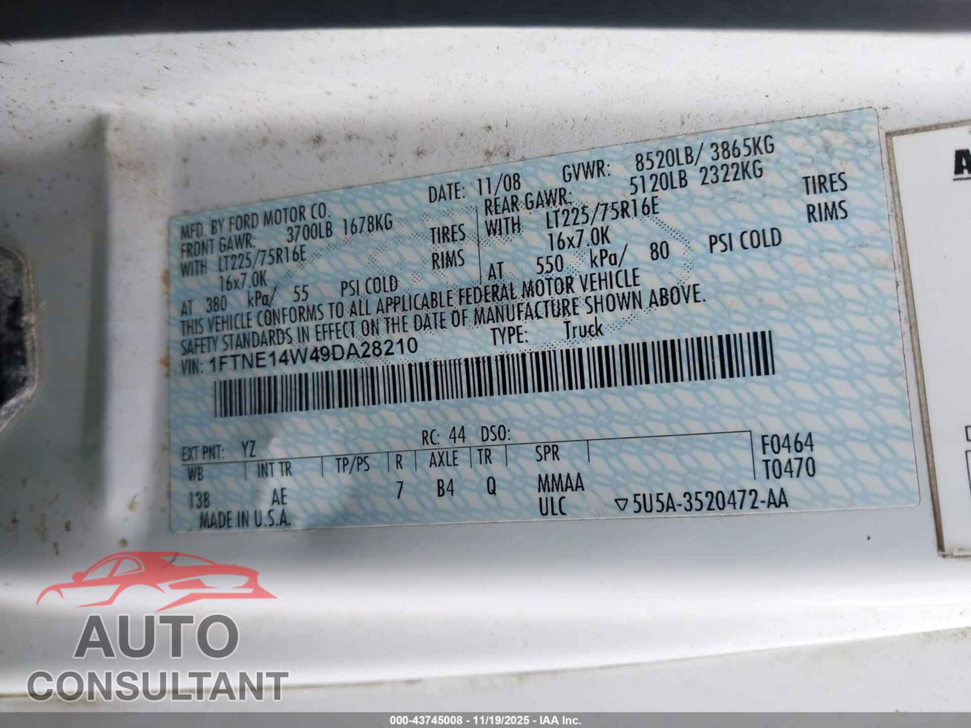 FORD E-150 2009 - 1FTNE14W49DA28210