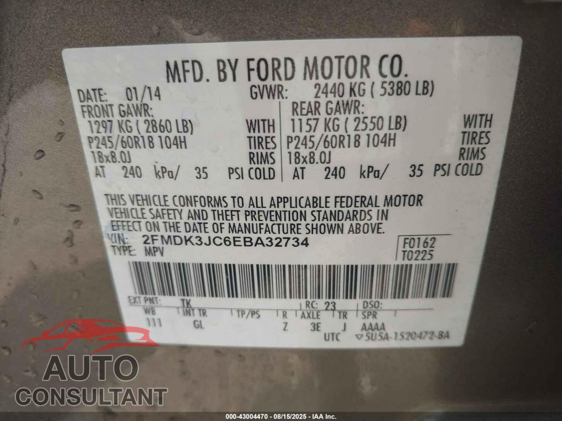 FORD EDGE 2014 - 2FMDK3JC6EBA32734
