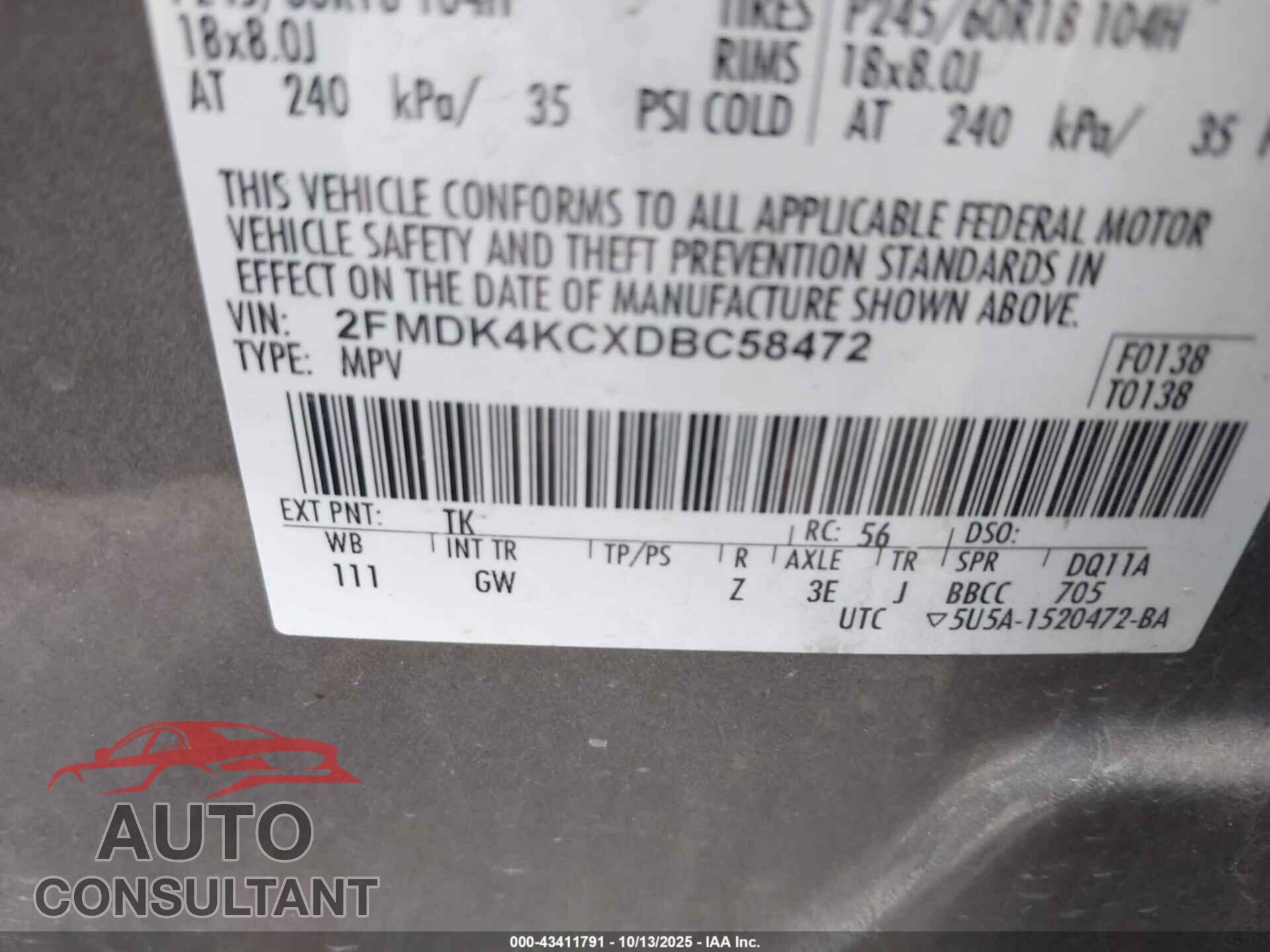 FORD EDGE 2013 - 2FMDK4KCXDBC58472